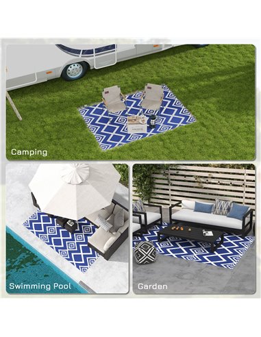 Outsunny Reversible Outdoor Rug, Plastic Straw, Portable with Carry Bag, 182 x 274cm, Blue and White