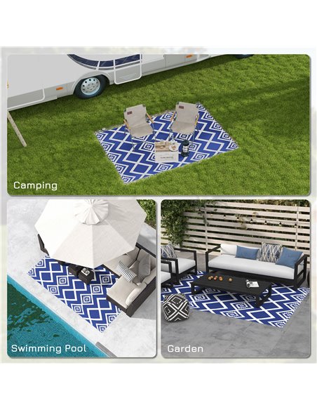 Outsunny Reversible Outdoor Rug, Plastic Straw, Portable with Carry Bag, 182 x 274cm, Blue and White - pic 83409 | FastDaddyshop