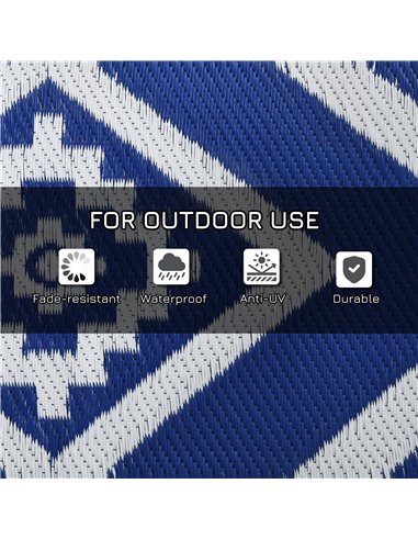 Outsunny Reversible Outdoor Rug, Plastic Straw, Portable with Carry Bag, 182 x 274cm, Blue and White