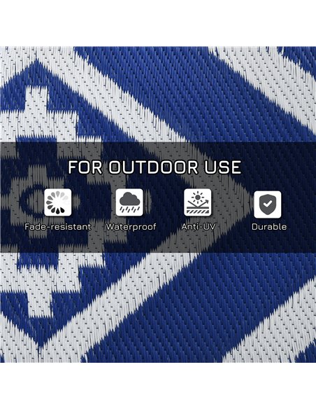 Outsunny Reversible Outdoor Rug, Plastic Straw, Portable with Carry Bag, 182 x 274cm, Blue and White - pic 83410 | FastDaddyshop