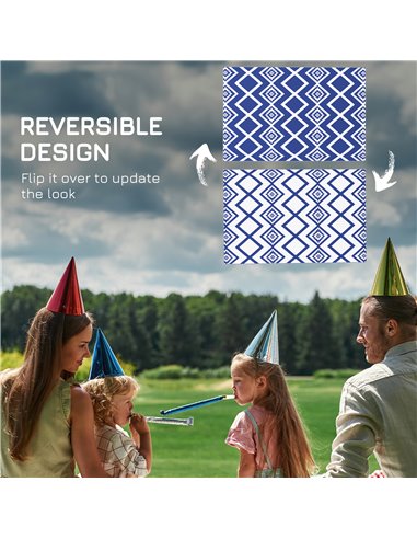Outsunny Reversible Outdoor Rug, Plastic Straw, Portable with Carry Bag, 182 x 274cm, Blue and White