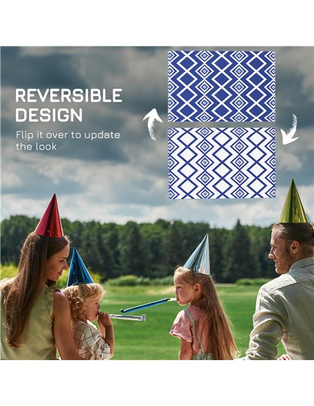 Outsunny Reversible Outdoor Rug, Plastic Straw, Portable with Carry Bag, 182 x 274cm, Blue and White - pic 83411 | FastDaddyshop