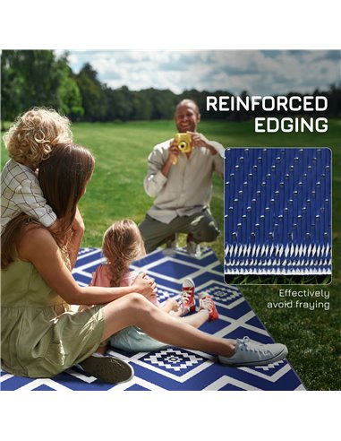 Outsunny Reversible Outdoor Rug, Plastic Straw, Portable with Carry Bag, 182 x 274cm, Blue and White