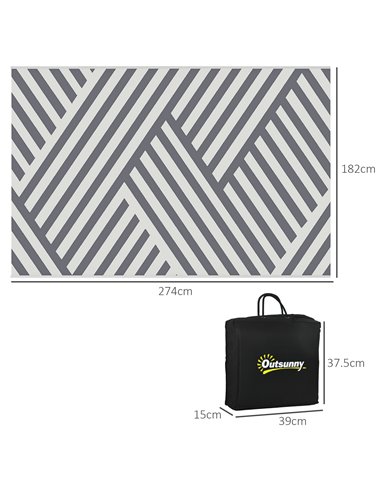 Outsunny Reversible Outdoor Rug, Plastic Straw, Portable with Carry Bag, 182 x 274cm, Grey and Cream