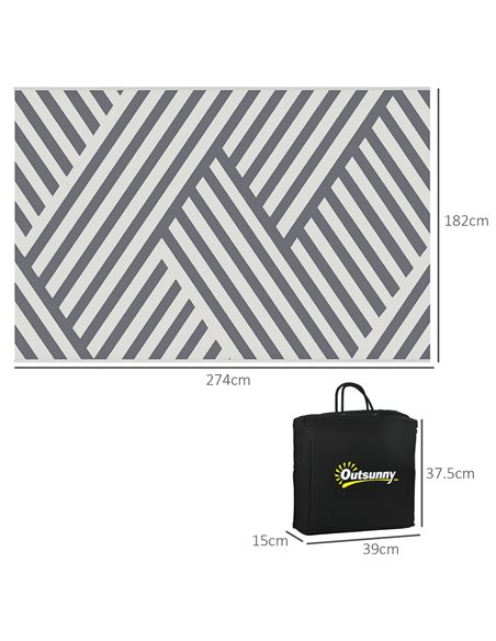 Outsunny Reversible Outdoor Rug, Plastic Straw, Portable with Carry Bag, 182 x 274cm, Grey and Cream - pic 83416 | FastDaddyshop