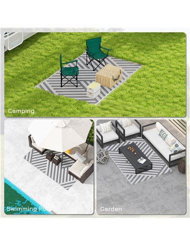 Outsunny Reversible Outdoor Rug, Plastic Straw, Portable with Carry Bag, 182 x 274cm, Grey and Cream
