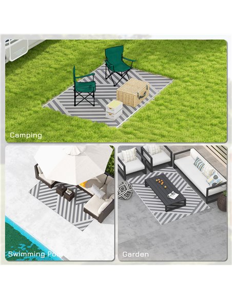 Outsunny Reversible Outdoor Rug, Plastic Straw, Portable with Carry Bag, 182 x 274cm, Grey and Cream - pic 83418 | FastDaddyshop