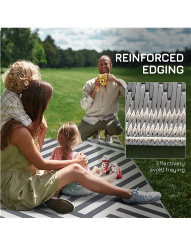 Outsunny Reversible Outdoor Rug, Plastic Straw, Portable with Carry Bag, 182 x 274cm, Grey and Cream