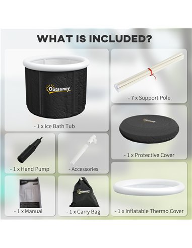Outsunny Cold Plunge Tub, Portable Ice Bath Cold Water Therapy Tub with Thermo Lid, for Athletes Polar Recovery, Black
