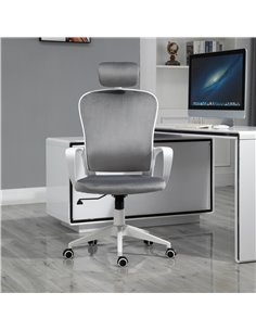Vinsetto High-back Rocking Office Chair with Adjustable Headrest, Grey-White 2