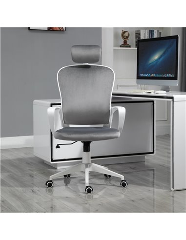Vinsetto High-Back Office Chair Velvet Style Fabric Computer Home Rocking with Wheels, Rotatable Liftable Headrest, Grey