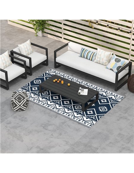 Outsunny Reversible Outdoor Rug, Plastic Straw, Portable with Carry Bag, 182 x 274cm, Dark Blue and White - pic 83442 | FastDaddyshop