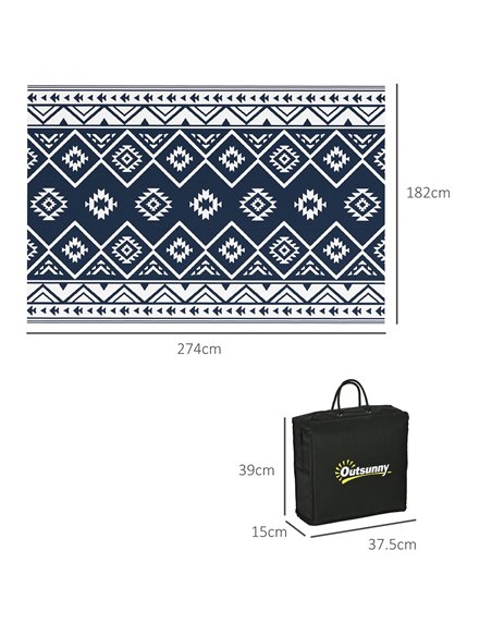 Outsunny Reversible Outdoor Rug, Plastic Straw, Portable with Carry Bag, 182 x 274cm, Dark Blue and White - pic 83443 | FastDaddyshop