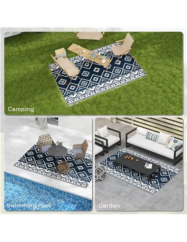Outsunny Reversible Outdoor Rug, Plastic Straw, Portable with Carry Bag, 182 x 274cm, Dark Blue and White