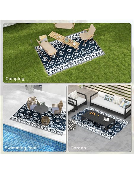 Outsunny Reversible Outdoor Rug, Plastic Straw, Portable with Carry Bag, 182 x 274cm, Dark Blue and White - pic 83445 | FastDaddyshop