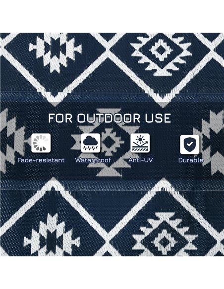 Outsunny Reversible Outdoor Rug, Plastic Straw, Portable with Carry Bag, 182 x 274cm, Dark Blue and White - pic 83446 | FastDaddyshop