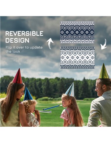 Outsunny Reversible Outdoor Rug, Plastic Straw, Portable with Carry Bag, 182 x 274cm, Dark Blue and White