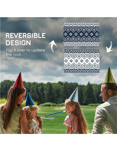 Outsunny Reversible Outdoor Rug, Plastic Straw, Portable with Carry Bag, 182 x 274cm, Dark Blue and White - pic 83447 | FastDaddyshop