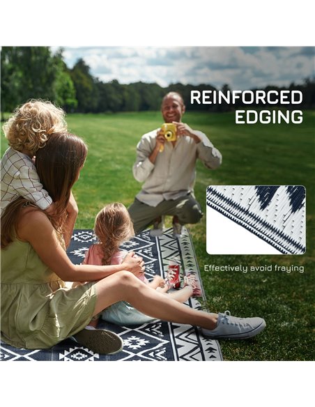 Outsunny Reversible Outdoor Rug, Plastic Straw, Portable with Carry Bag, 182 x 274cm, Dark Blue and White | Aosom UK 844-789V00M - pic 83448 | FastDaddyshop
