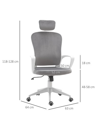 Vinsetto High-Back Office Chair Velvet Style Fabric Computer Home Rocking with Wheels, Rotatable Liftable Headrest, Grey