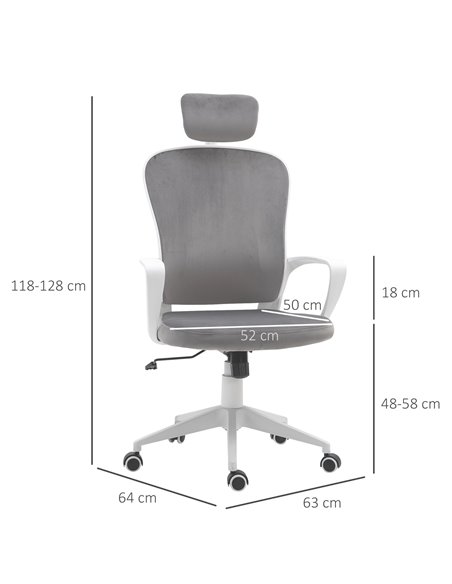 Vinsetto High-Back Office Chair Velvet Style Fabric Computer Home Rocking with Wheels, Rotatable Liftable Headrest, Grey - pic 8345 | FastDaddyshop