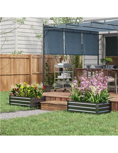 Outsunny Galvanised Raised Beds for Garden Set of 2, Outdoor Elevated Planter Box, Easy-to-assemble, for Growing Flowers, Herbs 