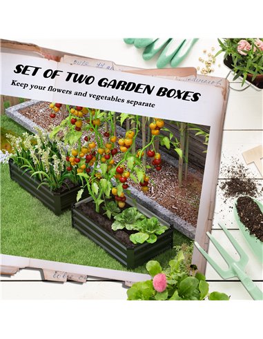 Outsunny Galvanised Raised Beds for Garden Set of 2, Outdoor Elevated Planter Box, Easy-to-assemble, for Growing Flowers, Herbs 