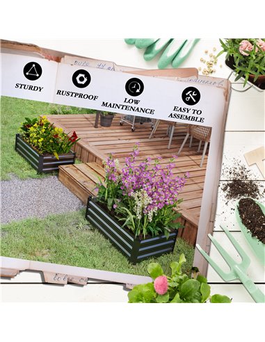 Outsunny Galvanised Raised Beds for Garden Set of 2, Outdoor Elevated Planter Box, Easy-to-assemble, for Growing Flowers, Herbs 