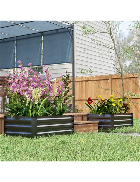 Outsunny Galvanised Raised Beds for Garden Set of 2, Outdoor Elevated Planter Box, Easy-to-assemble, for Growing Flowers, Herbs  - pic 83475 | FastDaddyshop