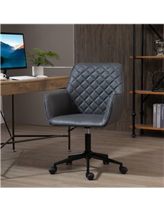 Vinsetto Swivel Office Chair Leather-Feel Fabric with Wheels, Grey 2
