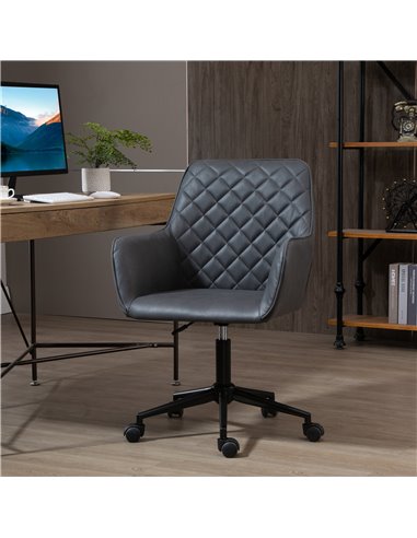 Vinsetto Swivel Office Chair Leather-Feel Fabric Home Study Leisure with Wheels, Grey