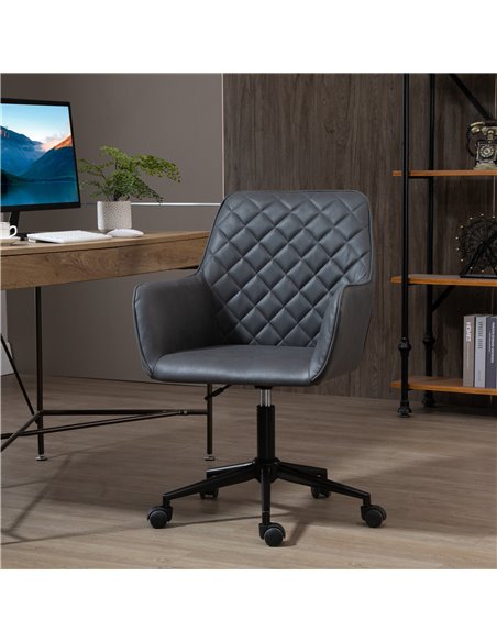 Vinsetto Swivel Office Chair Leather-Feel Fabric Home Study Leisure with Wheels, Grey - pic 8352 | FastDaddyshop