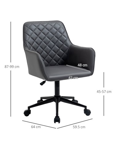Vinsetto Swivel Office Chair Leather-Feel Fabric Home Study Leisure with Wheels, Grey