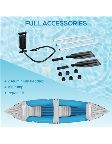 Outsunny Inflatable Kayak, Two-Person Inflatable Canoe Boat Set with Air Pump, Aluminium Oars, 318 x 80 x 50cm - Blue A31-006V01