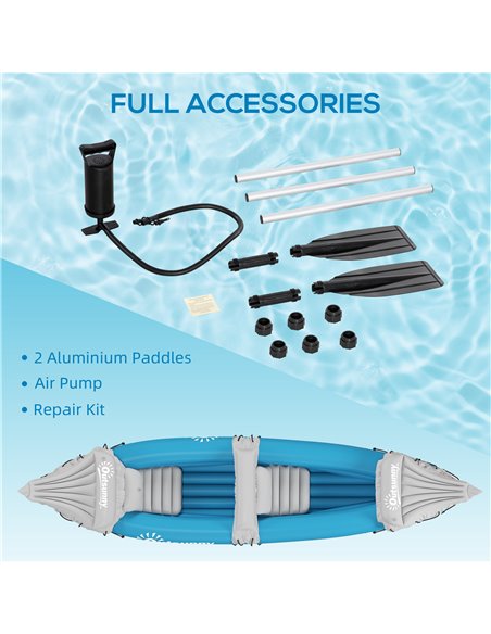 Outsunny Inflatable Kayak, Two-Person Inflatable Canoe Boat Set with Air Pump, Aluminium Oars, 318 x 80 x 50cm - Blue A31-006V01 - pic 83537 | FastDaddyshop