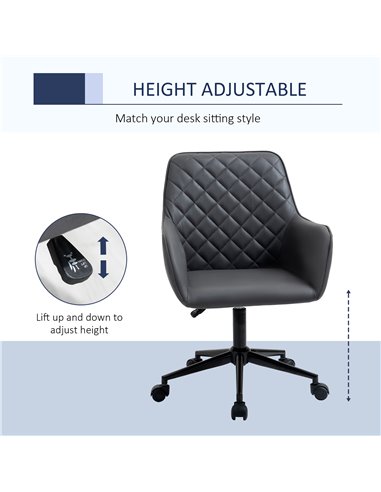 Vinsetto Swivel Office Chair Leather-Feel Fabric Home Study Leisure with Wheels, Grey