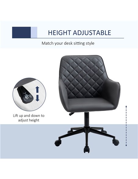 Vinsetto Swivel Office Chair Leather-Feel Fabric Home Study Leisure with Wheels, Grey - pic 8354 | FastDaddyshop