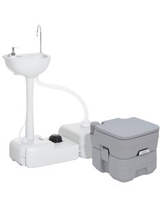 Outsunny Portable Toilet and Camping Sink Set, Grey A20-P001