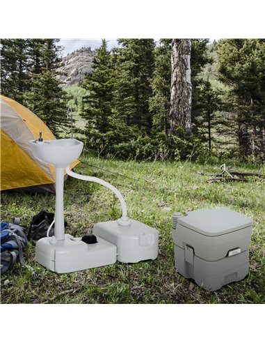 Outsunny Portable Toilet and Camping Sink Set with Fresh and Waste Tank, Wastewater Recycled Set for Outdoor Events A20-P001