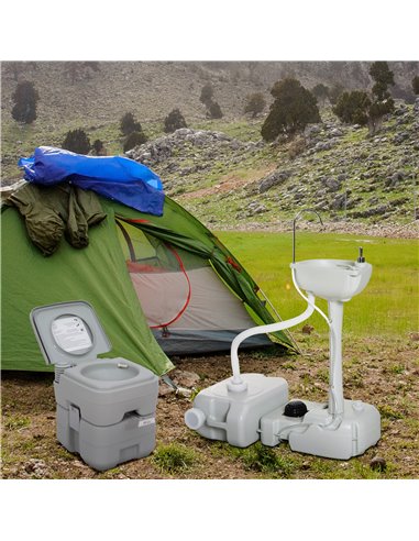 Outsunny Portable Toilet and Camping Sink Set with Fresh and Waste Tank, Wastewater Recycled Set for Outdoor Events A20-P001