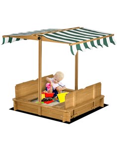 Outsunny Wooden Sandpit with Adjustable Canopy Light Brown 343-029V00LR