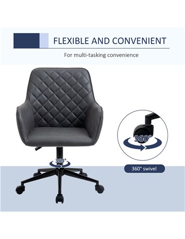 Vinsetto Swivel Office Chair Leather-Feel Fabric Home Study Leisure with Wheels, Grey