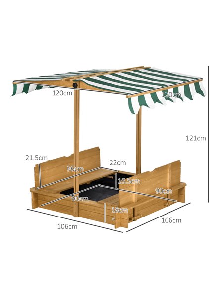 Outsunny Wooden Sandpit with Adjustable Canopy Light Brown 343-029V00LR - pic 83551 | FastDaddyshop