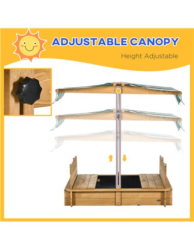 Outsunny Wooden Sandpit with Adjustable Canopy Light Brown 343-029V00LR
