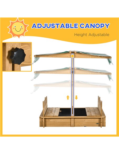 Outsunny Wooden Sandpit with Adjustable Canopy Light Brown 343-029V00LR - pic 83552 | FastDaddyshop