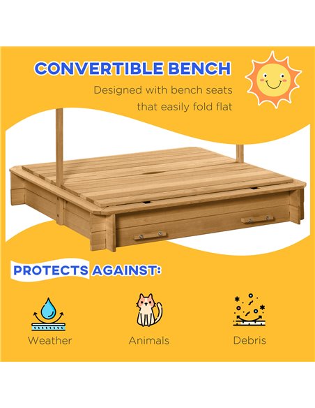Outsunny Wooden Sandpit with Adjustable Canopy Light Brown 343-029V00LR - pic 83553 | FastDaddyshop