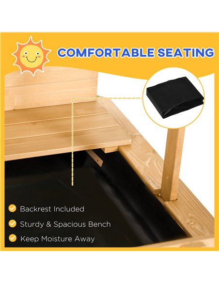 Outsunny Wooden Sandpit with Adjustable Canopy Light Brown 343-029V00LR - pic 83554 | FastDaddyshop