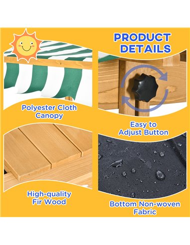 Outsunny Wooden Sandpit with Adjustable Canopy Light Brown 343-029V00LR