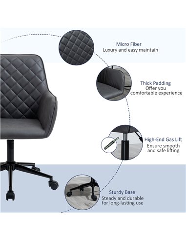 Vinsetto Swivel Office Chair Leather-Feel Fabric Home Study Leisure with Wheels, Grey