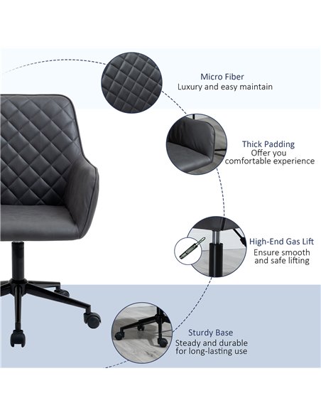 Vinsetto Swivel Office Chair Leather-Feel Fabric Home Study Leisure with Wheels, Grey - pic 8356 | FastDaddyshop